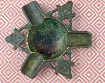 Scarce Solid Brass Masonic Ashtray By Glauber 1890s Rare Mason History