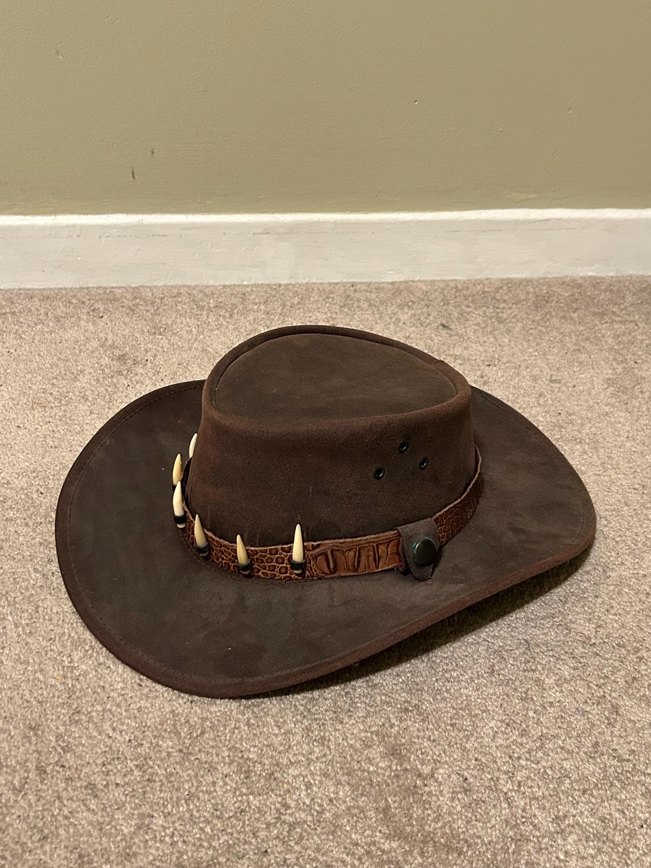 Australian Jacaru Outback Bush Brown Leather Hat With Crocodile