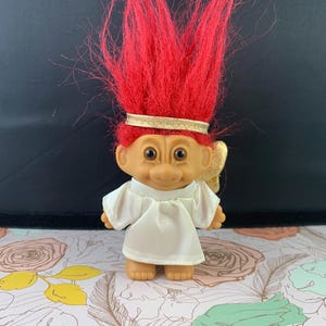 Vintage Russ Angel Troll – Red Hair Troll with Wings – 90s Collectible Troll – Cute Guardian Angel Troll Figurine - Christmas Tree Angel