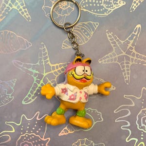 Unique Garfield with Helmet Keychain Backpack Charm - Upcycled 1981 Garfield Toy - United Feature Syndicate Distributed