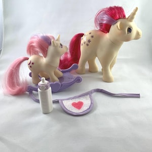 Vintage G1 Moondancer Mom and Baby with Sunday Stroll Ponywear