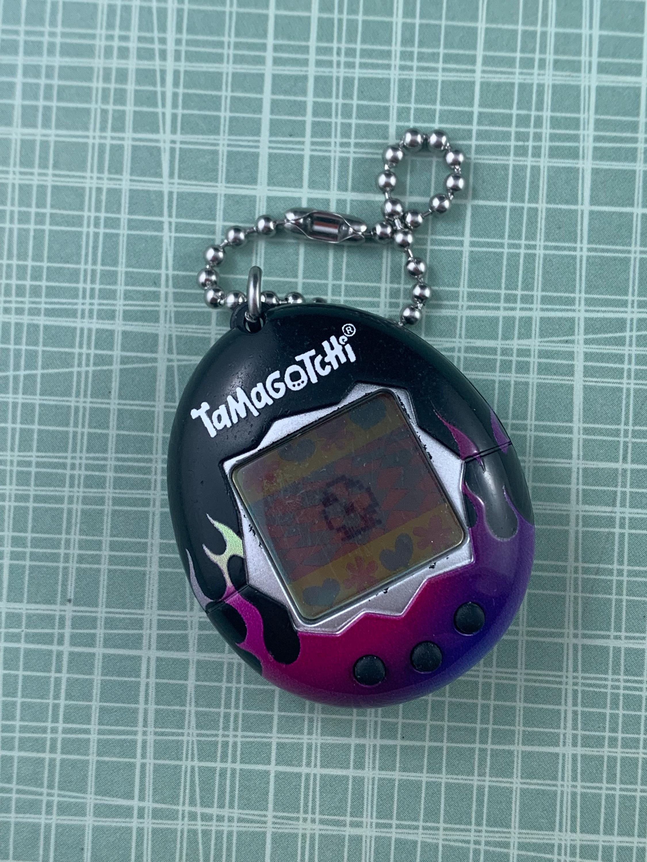 Bandai Tamagotchi Black With Dark Purple and Pink Flames