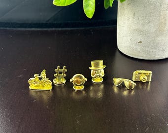 Monopoly Gold Tone Token Set, Emoji, Bicycle, Camera, Lot of 6