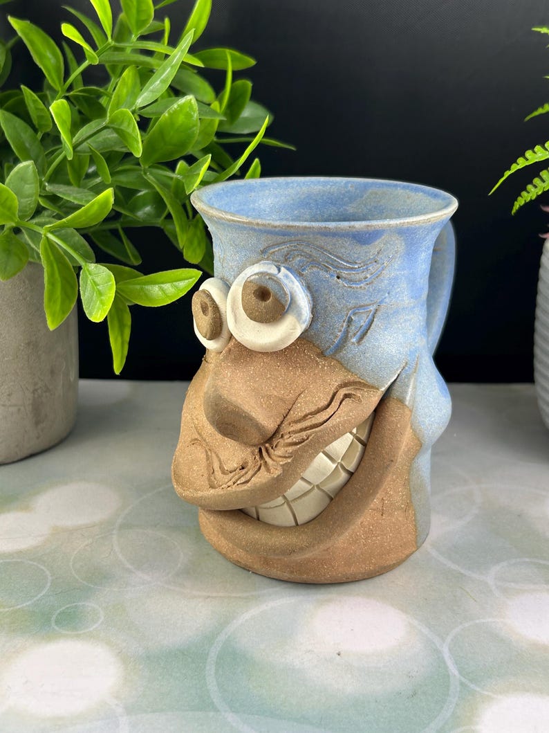 Vintage Silly Face Stoneware Mug - Funny 3D Pottery Cup – Quirky ...