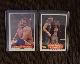 2 Vintage 1985 WWF Wrestling Randy "Macho Man" Savage Rookie Cards