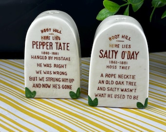 Vintage Ceramic Tombstone Salt & Pepper Shakers - Retro Kitchen Decor