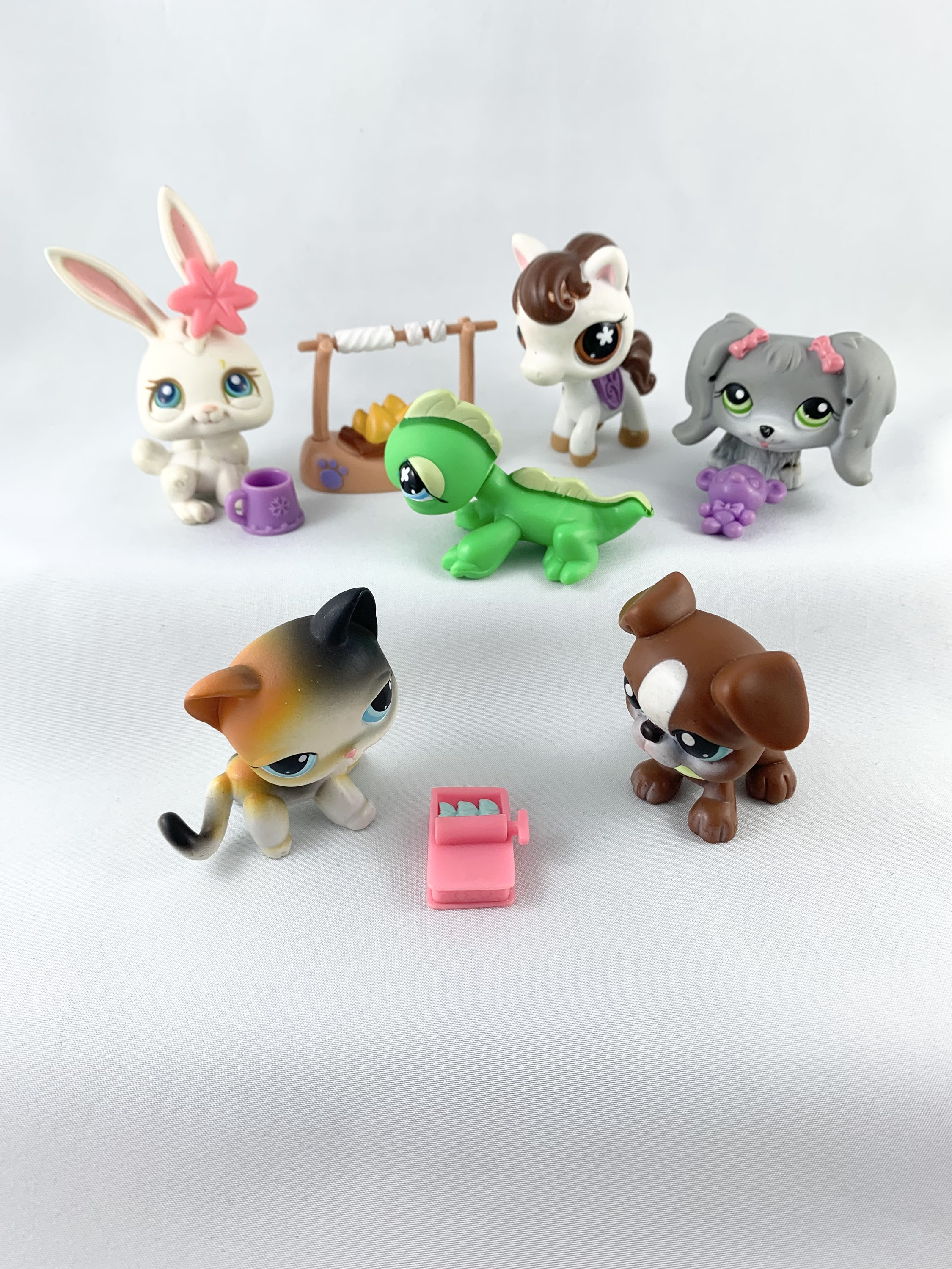 Littlest Pet Shop Lot Cat #106, Dog #83, Lizard #651, Horse