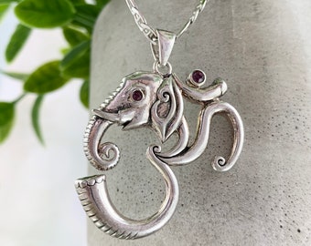Sterling Silver Om Ganesha Pendant and Necklace
