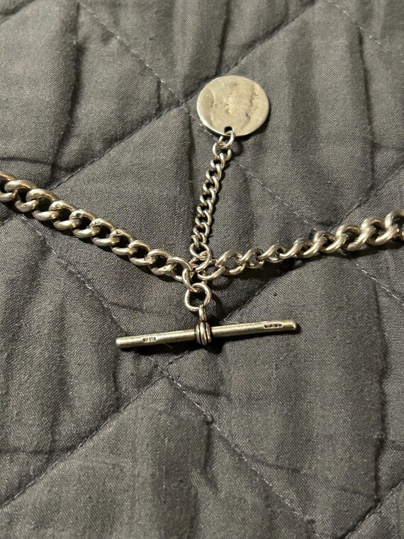 Heavy Antique Solid Sterling Silver Double Albert… - image 2