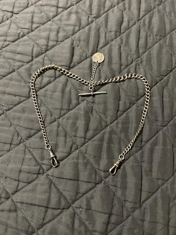 Heavy Antique Solid Sterling Silver Double Albert… - image 1