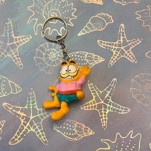 Unique Garfield with Pink Shirt Keychain Backpack Charm - Upcycled 1981 Garfield Toy - United Feature Syndicate Distributed
