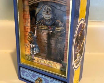 ALICE IN WONDERLAND “humpty Dumpty” Working Animated Music Box