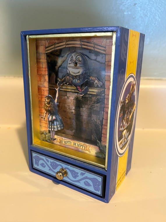 ALICE IN WONDERLAND “humpty Dumpty” Working Animated Music Box