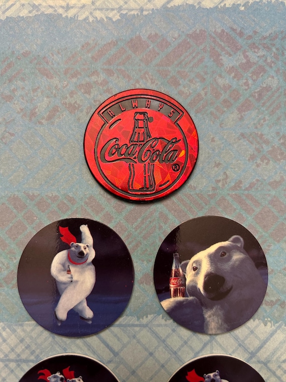 Complete 1995 Coca Cola Polar Bear 5 Pogs Set. Special Edition