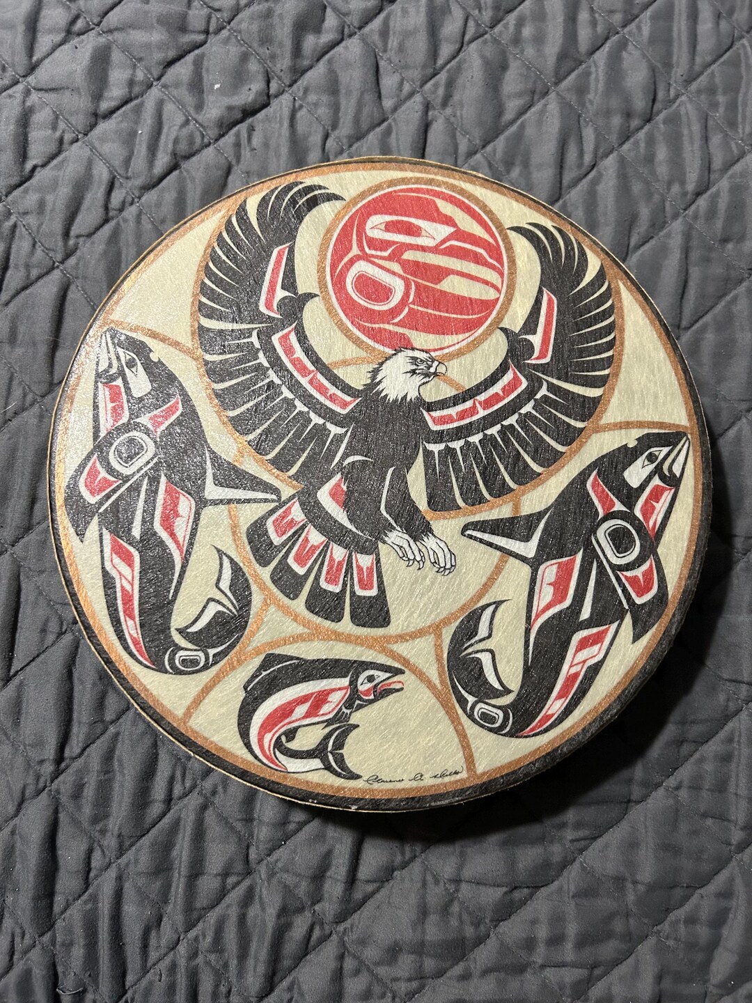 Vintage Northwest Coast Indian Haida Hand Drum Signed Clarence A. Wells ...