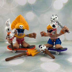 Tech Deck Dudes 2 Piece Lot Aztec Bull & Aztec Cluckers Complete with Skateboards Accessories