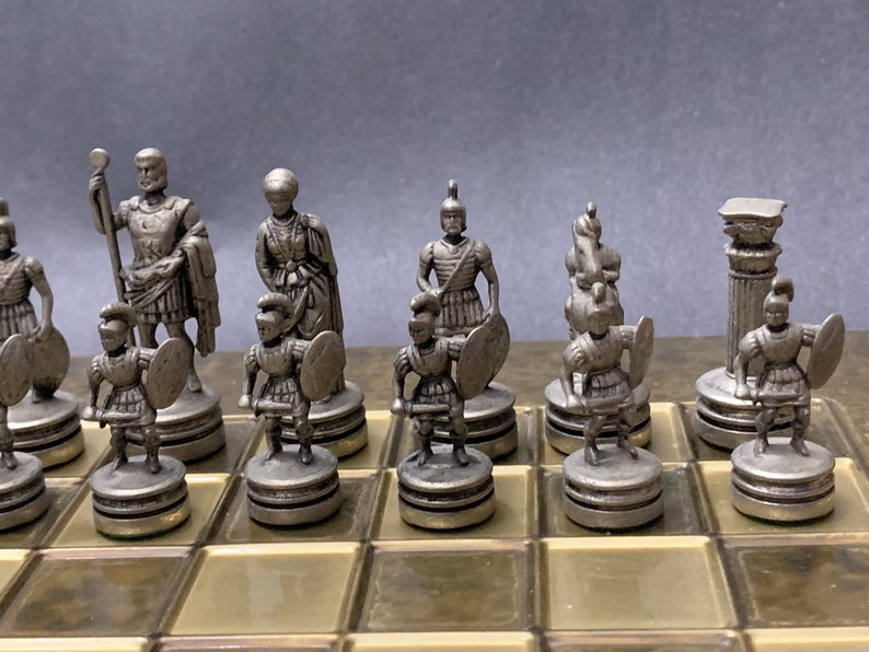 Chess Set - Handcrafted Greek Roman Army Chess Set: Metal Chessmen ...