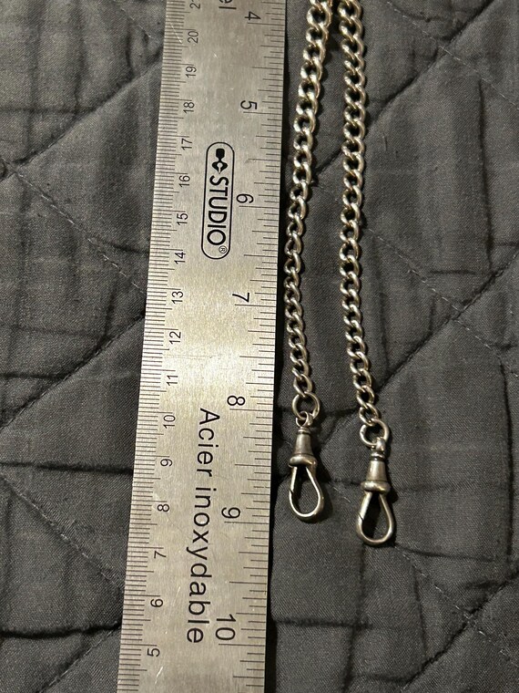 Heavy Antique Solid Sterling Silver Double Albert… - image 10