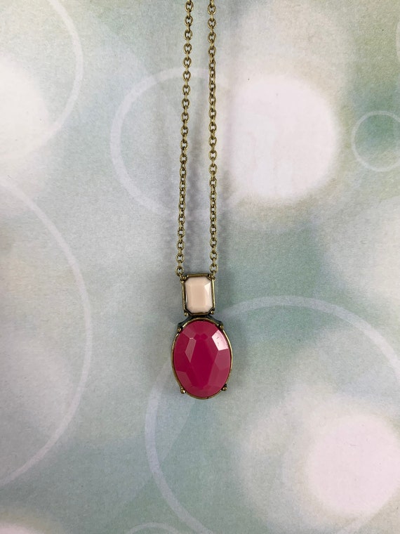 Vintage NRQ Necklace with Pink Oval and Light Pin… - image 6