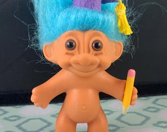 Vintage Russ Graduation Troll Doll – Cap and Gown Troll – 90s Troll Figurine – Graduation Gift Troll – Good Luck Troll Doll