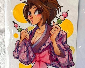 Traditional Artwork with Washi Tape - Samurai Girl Fuu - Samurai Champloo - retro anime art