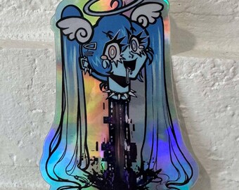 Angel Head Miku (2022) - rainbow holographic anime art sticker