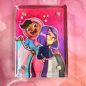 ASSOCIATION/EXPÉDITION Commande de cartes à dessin : deux personnages sur une carte (avec option de cadre en acrylique)