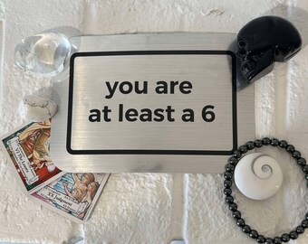 You Are At Least a 6 - Parody Art Sticker - XXL Size - Brushed Metal