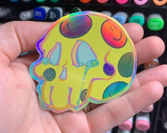 Happy Tears - Smiley Skull Rainbow Holographic Art Sticker (2022)