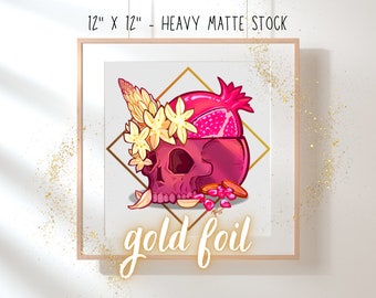 Persephone Skull Art Print with Gold Foil Accents, Witch Decor