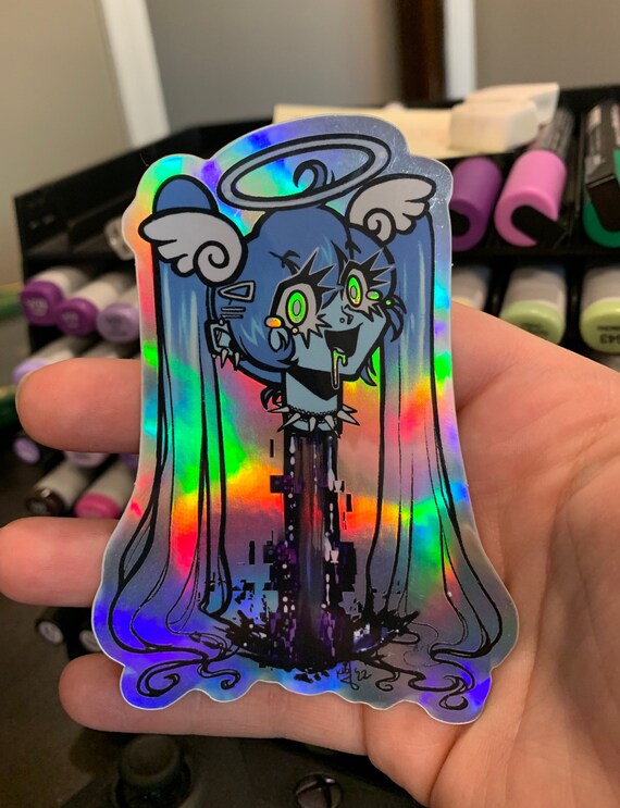 Miku Head Holographic Anime Glitch Art Sticker - Etsy Miku Head Holographic Anime Glitch Art Sticker - Etsy