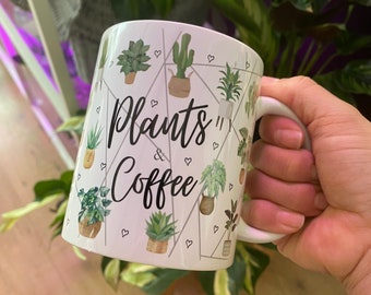 Plants and Coffee Ceramic Mug, Gardener Gift (11oz and 15oz)