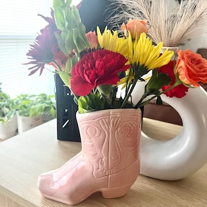 Boot Flower Vase, Western Cowboy Boot Ceramic Vase, Rustic Farmhouse Decor, Unique Floral Centerpiece, Country Home Accent or Gift