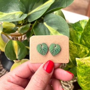 Philodendron Leaf Earrings, Hypoallergenic, Plant Lover Gift