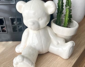 Off-White Ceramic Teddy Bear Planter, Succulent Cactus Pot