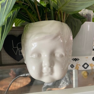 Off-White Ceramic Baby Face Planter Pot: Succulent & Cactus Head Planter