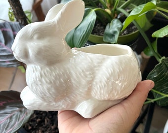 Ceramic Laying Bunny Planter, Off White Easter Decor