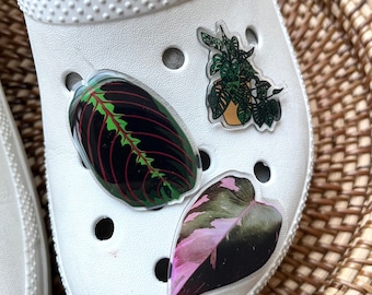 Maranta Prayer Plant Leaf Shoe Charm, Handmade Acrylic Plant Pin
