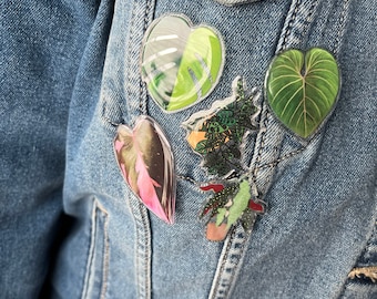 Philodendron Pink Princess Plant Pin, Acrylic Houseplant Accessory