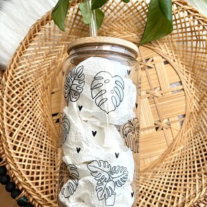 Minimalist Monstera Lover Glass Can Cup 16oz With Bamboo Lid and Plastic Straw, Glass Cup For Cold And Hot Drinks for Gift or Present