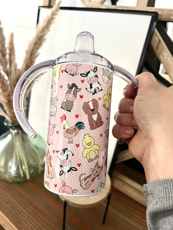 Kids Cute Farm Animal Pink Sippy Cup/ Toddlers Tumbler 12 Oz
