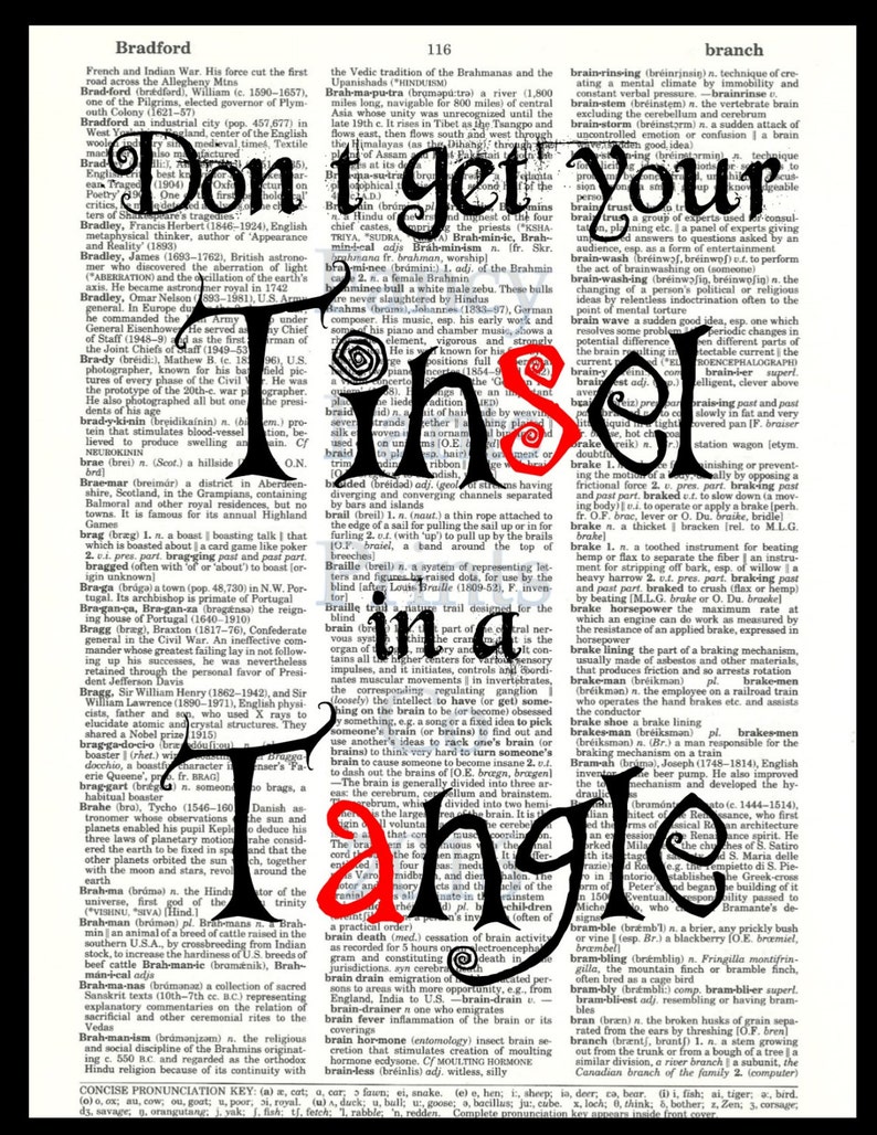 Tinsel in a Tangle Christmas Dictionary Art Print Wall Etsy