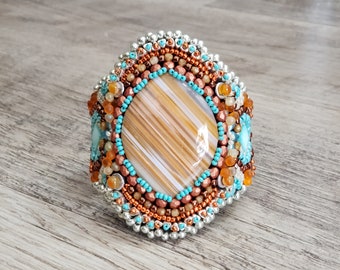 Orange Agate Beaded  Cuff