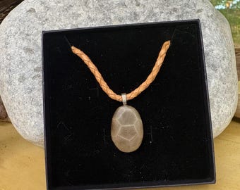 Lake Michigan Petoskey 18" tan leather necklace