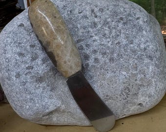 Lake Michigan Polished Petoskey Stone Chatcuterie Board knife.