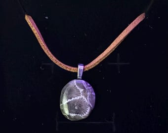 Polished Petoskey Stone Necklace on 18” tan leather cord