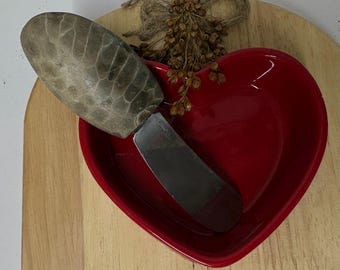 Lake Michigan Polished Petoskey Stone Chatcuterie Board knife with board and heart bowl