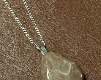 1" Lake Michigan Petoskey Stone pendant on 18” .925 Sterling Silver