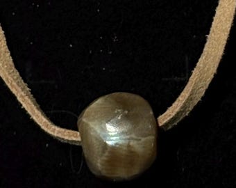 Lake Michigan Petoskey 18" tan leather necklace
