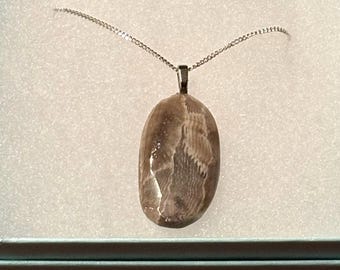 1.75 Lake Michigan Petoskey Stone pendant on 18” .925 Sterling Silver